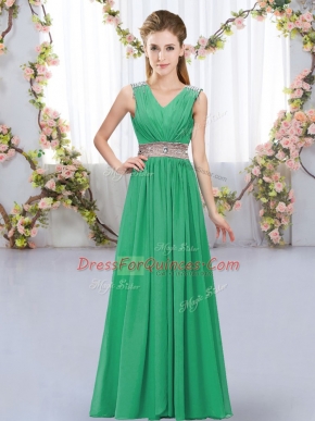 Turquoise Chiffon Lace Up Quinceanera Court of Honor Dress Sleeveless Floor Length Beading and Belt