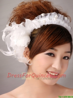 Imitation Pearls White Organza Womens Fascinators