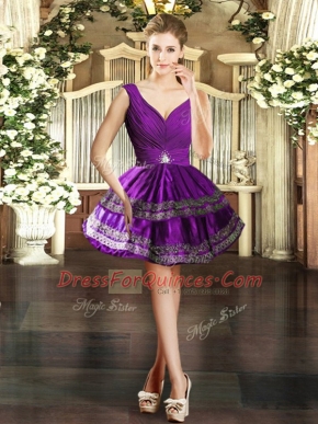 Fine Purple Dress for Prom Prom and Party with Embroidery V-neck Sleeveless Backless