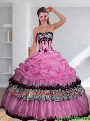Classical Zebra Printed Strapless Quinceanera Dress with Pick Ups and Embroidery