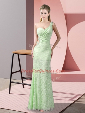 Sleeveless Floor Length Beading and Lace Criss Cross Prom Gown with