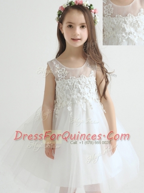 Fantastic Scoop White Sleeveless Tulle Zipper Flower Girl Dresses for Party and Quinceanera and Wedding Party
