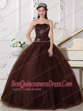 Brown  Ball Gown Sweetheart Floor-length Tulle Rhinestone Sweet 16 Dress