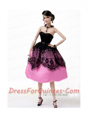 New Beautiful Rose Pink Handmade Party Clothes Fashion Dress for Noble Barbie