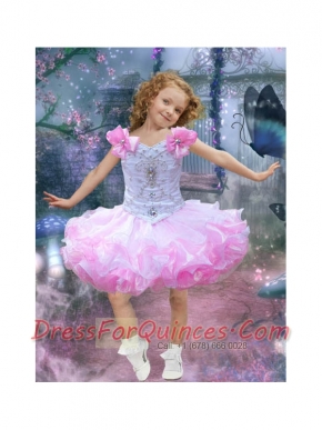 Cute Ball Gown Square Mini-length Beading Pink Little Girl Dress