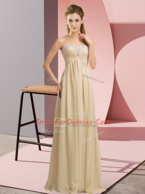 Trendy Champagne Sleeveless Floor Length Beading and Ruching Lace Up Prom Evening Gown