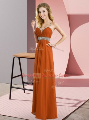Unique Beading Party Dress Wholesale Rust Red Criss Cross Sleeveless Floor Length