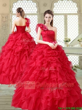 Beautiful One Shoulder Ruffles Quinceanera Gowns in Red