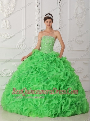 Green Ball Gown Strapless Floor-length Organza Beading Quinceanera Dress