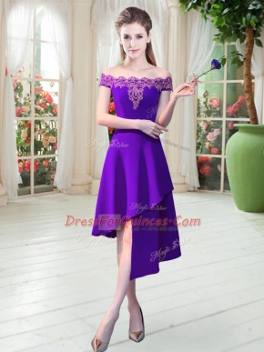 New Style Purple Zipper Prom Party Dress Appliques Sleeveless Asymmetrical