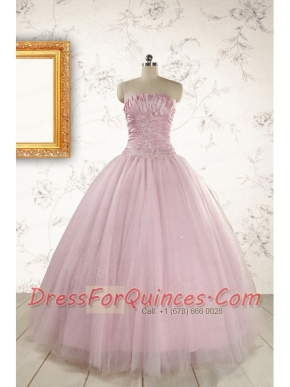 2015 Light Pink Strapless Simple Sweet 16 Dresses with Appliques