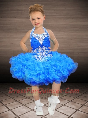 2014 Fashionable Halter Ball Gown Royal Blue Little Girl Dress with Beading