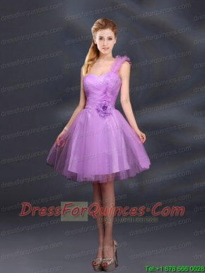 2015 Lilac Hand Made Flowers A Line One Shoulder Christmas Party Dresses  80.34