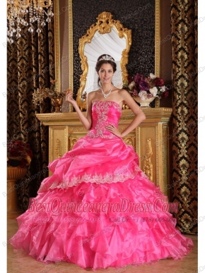 Hot Pink Ball Gown Strapless Floor-length Organza Quinceanera Dress