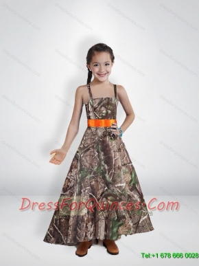 Comfortable Princess Straps Camo Flower Girl Dresses with Belt