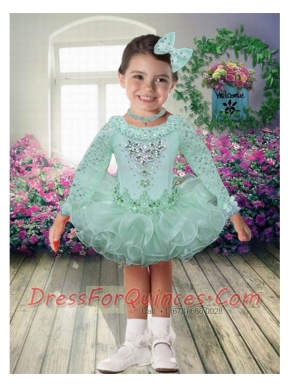 2014 Ball Gown Scoop Long Sleeves Little Girl Dress with Beading and Ruffles