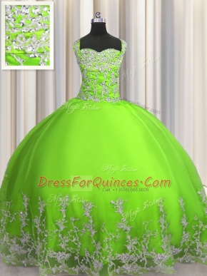 Elegant Sleeveless Lace Up Floor Length Beading and Appliques Quince Ball Gowns