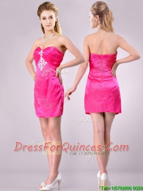 Discount Applique with Beading and Rhinestoned Prom Dress in Hot Pink