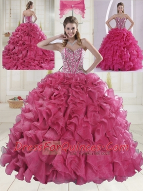 2015 Hot Sale Red Quinceanera Gowns with Beading