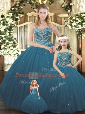 Floor Length Ball Gowns Sleeveless Teal Sweet 16 Quinceanera Dress Lace Up