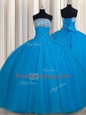Really Puffy Floor Length Ball Gowns Sleeveless Teal 15 Quinceanera Dress Lace Up