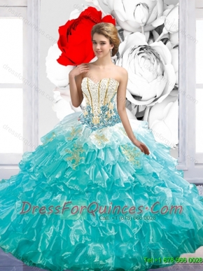 Modern Beaded Baby Blue Elegant Quinceanera Dresses with Appliques and Pick Ups