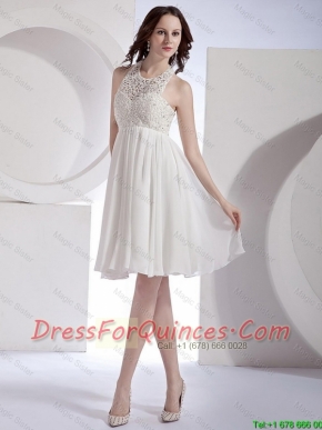 2016 Popular Empire Halter Top Beaded Prom Dresses in White