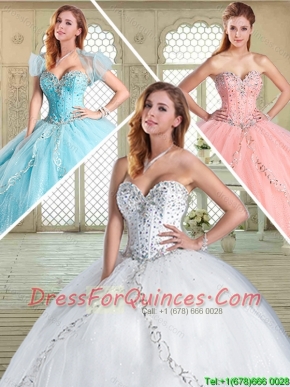 Simple Floor Length Quinceanera Gowns with Beading