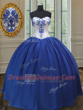 Modest Sweetheart Sleeveless Quinceanera Gown Floor Length Embroidery Royal Blue Taffeta