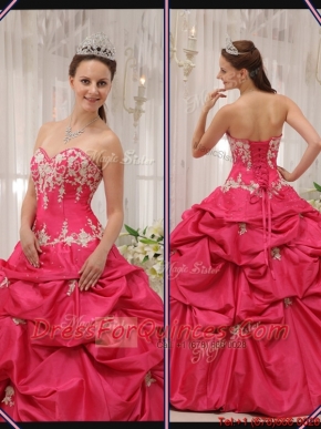 New Styles Sweetheart Appliques Quinceanera Gowns with in Coral Red
