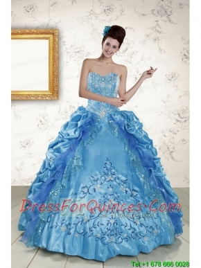 Elegant Sweetheart Embroidery Sweet 16 Dress in Blue