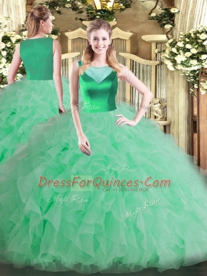 Inexpensive Apple Green Quinceanera Dresses Sweet 16 and Quinceanera with Beading and Ruffles Scoop Sleeveless Side Zipper