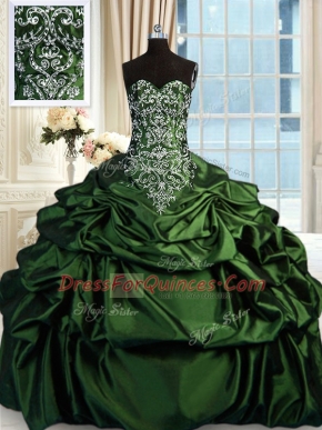 Dark Green Sleeveless Beading and Embroidery and Pick Ups Floor Length 15th Birthday Dress