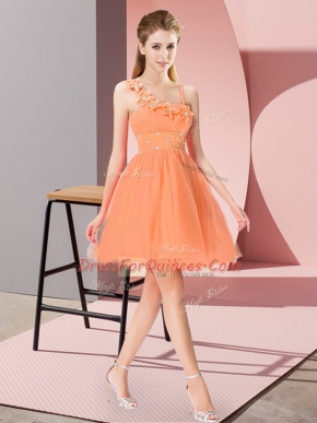 Pretty Mini Length Zipper Prom Gown Orange Red for Prom and Party with Beading and Hand Made Flower