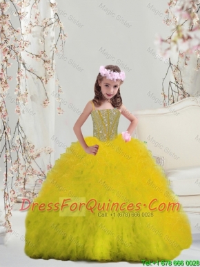 Suitable Yellow Spaghetti Mini  Quinceanera Dresses with Beading and Ruffles