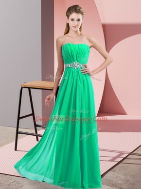 Custom Fit Strapless Sleeveless Floor Length Beading Turquoise Chiffon