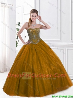 Pretty Strapless Ball Gown Sweet 16 Dresses with Beading