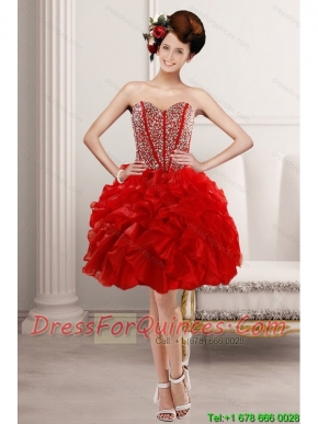 2015 Elegant Sweetheart Prom Dresses with Beading and Ruffles