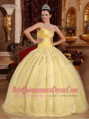 Light Yellow Ball Gown Sweetheart Floor-length Tulle Beading Quinceanera Dress