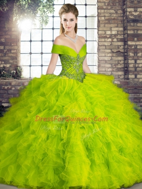 Spectacular Sleeveless Beading and Ruffles Lace Up 15 Quinceanera Dress