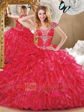 Wonderful Red Sweet 16 Dresses with Beading and Ruffles