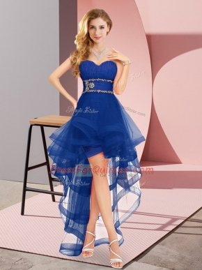 Stunning Tulle Sleeveless High Low Court Dresses for Sweet 16 and Beading