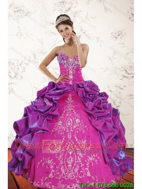 2015 Best Sweep Train Multi Color Quince Dresses with Embroidery