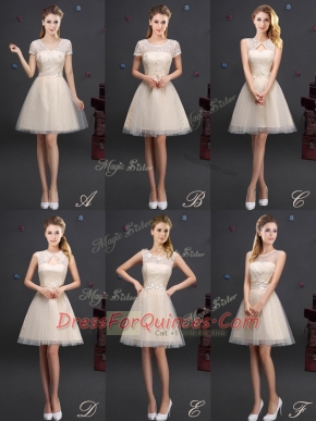 Champagne V-neck Neckline Beading and Lace and Appliques and Belt Dama Dress Sleeveless Lace Up