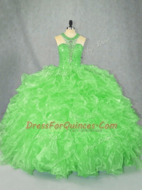 Low Price Zipper Quinceanera Gown Beading and Ruffles Sleeveless Floor Length