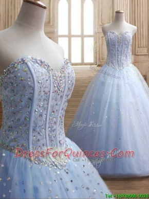 New Style Beaded Bodice Tulle Quinceanera Dress in Light Blue