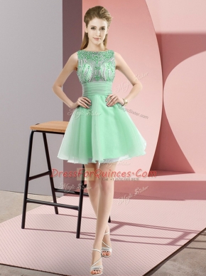 Sleeveless Zipper Mini Length Beading and Bowknot Evening Dress
