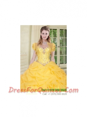 Top Selling High Quality Instock Yellow Quinceanera Jacket with Beading and Ruffles