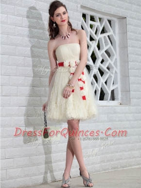 Lace White Sleeveless Floor Length Belt and Hand Made Flower Backless Prom Dresses