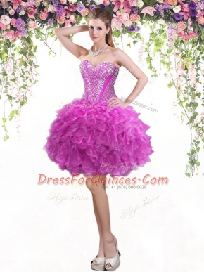 Noble Sweetheart Sleeveless Lace Up Prom Dress Fuchsia Tulle